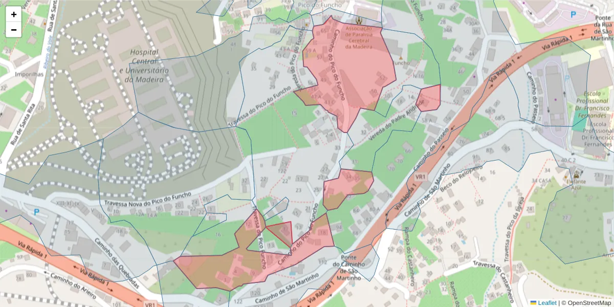 Mapa detalhado do código postal 9000-501 com limites, códigos postais vizinhos e agências dos correios