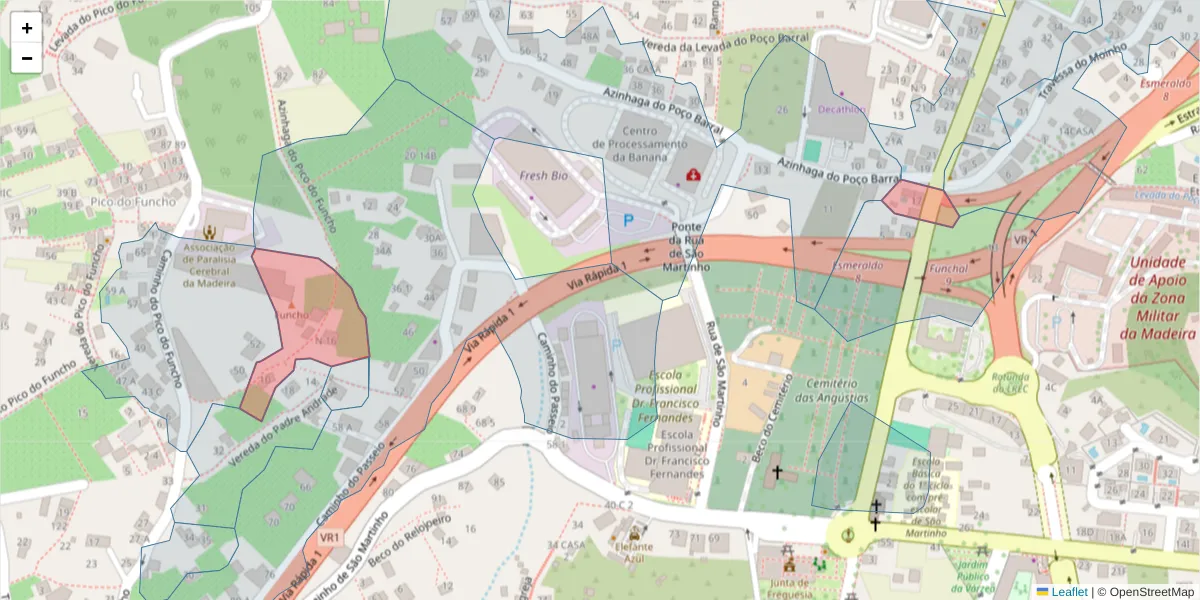 Mapa detalhado do código postal 9000-601 com limites, códigos postais vizinhos e agências dos correios