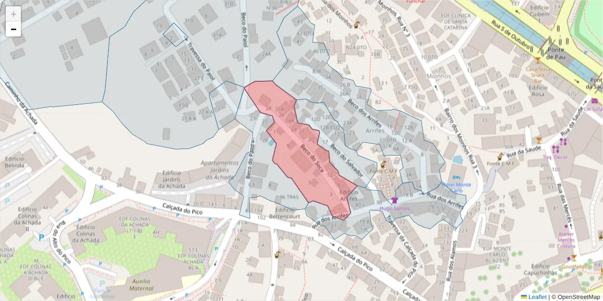 Mapa detalhado do código postal 9000-606 com limites, códigos postais vizinhos e agências dos correios