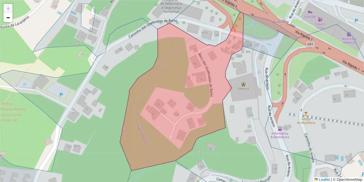 Mapa detalhado do código postal 9000-607 com limites, códigos postais vizinhos e agências dos correios