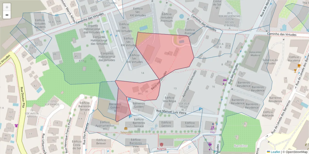 Mapa detalhado do código postal 9000-616 com limites, códigos postais vizinhos e agências dos correios