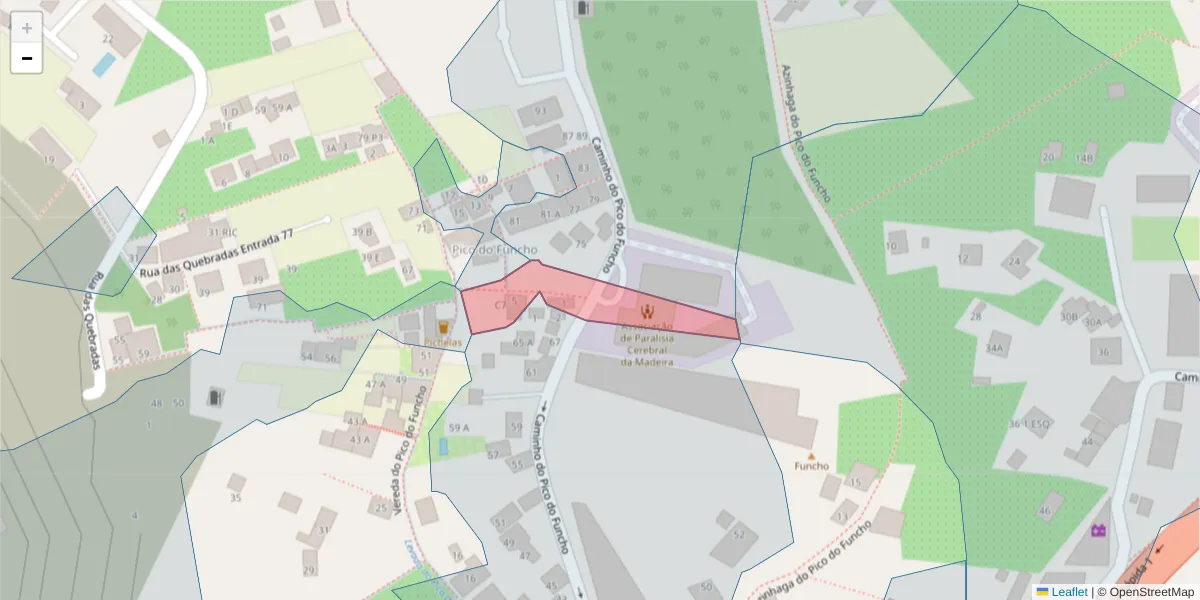 Mapa detalhado do código postal 9000-624 com limites, códigos postais vizinhos e agências dos correios