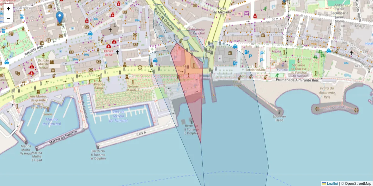 Mapa detalhado do código postal 9000-628 com limites, códigos postais vizinhos e agências dos correios
