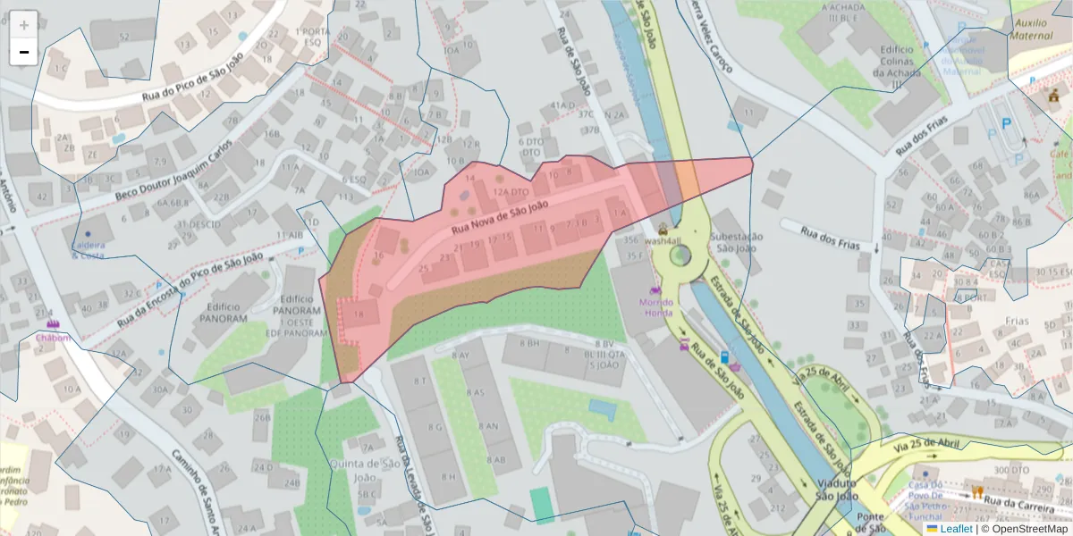 Mapa detalhado do código postal 9000-641 com limites, códigos postais vizinhos e agências dos correios