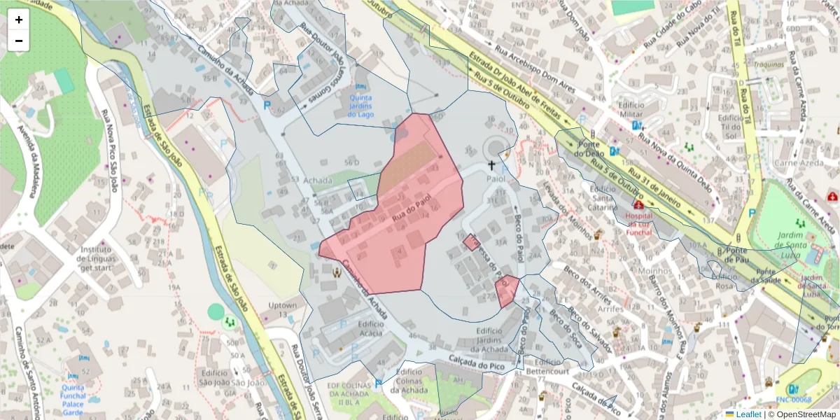 Mapa detalhado do código postal 9000-642 com limites, códigos postais vizinhos e agências dos correios