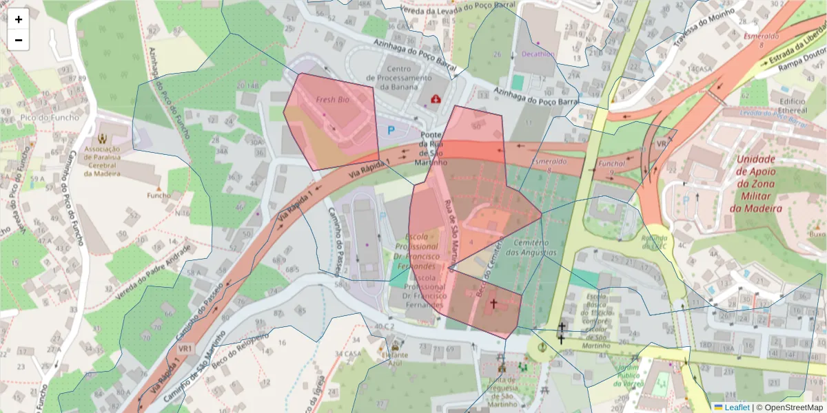 Mapa detalhado do código postal 9000-644 com limites, códigos postais vizinhos e agências dos correios