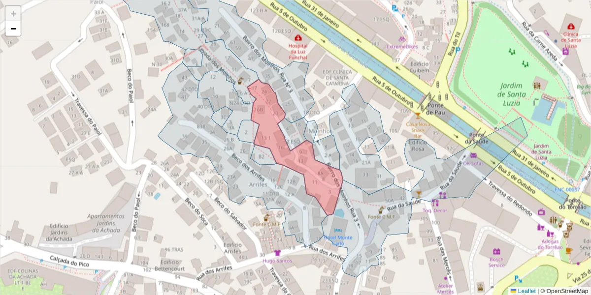 Mapa detalhado do código postal 9000-655 com limites, códigos postais vizinhos e agências dos correios