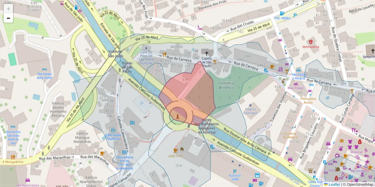 Mapa detalhado do código postal 9000-663 com limites, códigos postais vizinhos e agências dos correios