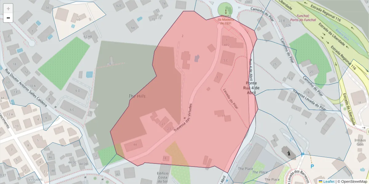 Mapa detalhado do código postal 9000-664 com limites, códigos postais vizinhos e agências dos correios