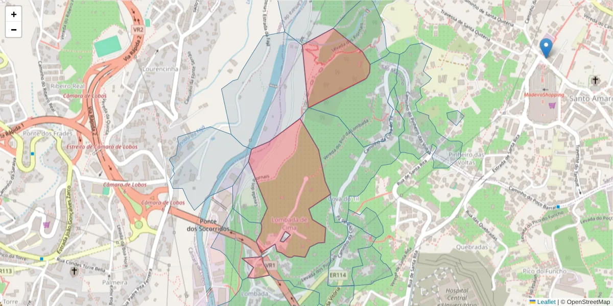 Mapa detalhado do código postal 9000-668 com limites, códigos postais vizinhos e agências dos correios