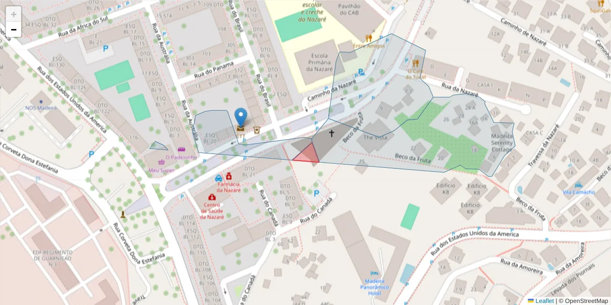 Mapa detalhado do código postal 9000-691 com limites, códigos postais vizinhos e agências dos correios