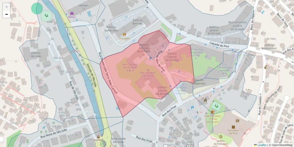 Mapa detalhado do código postal 9000-696 com limites, códigos postais vizinhos e agências dos correios