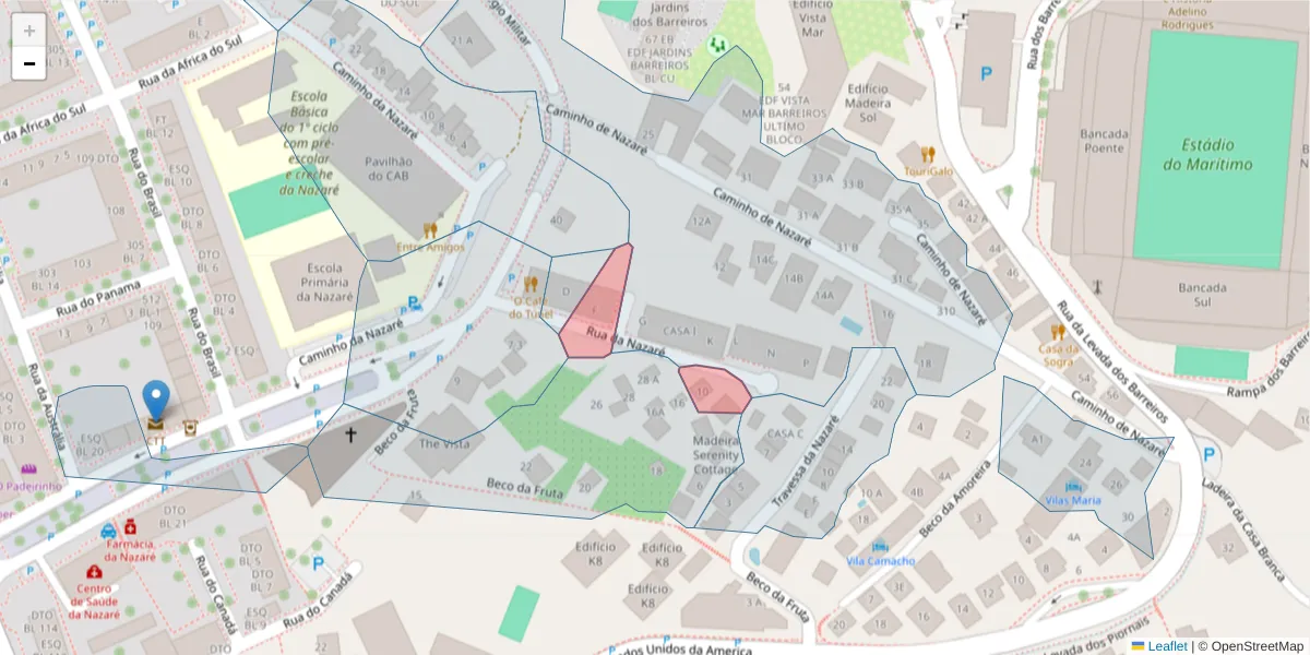 Mapa detalhado do código postal 9000-707 com limites, códigos postais vizinhos e agências dos correios