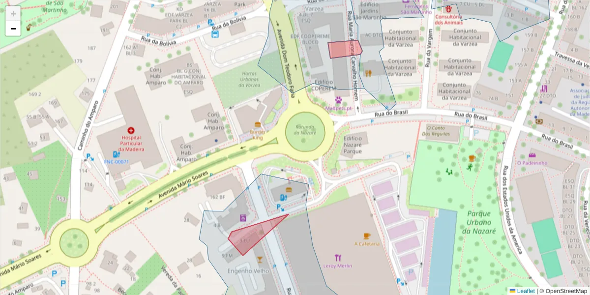 Mapa detalhado do código postal 9000-708 com limites, códigos postais vizinhos e agências dos correios