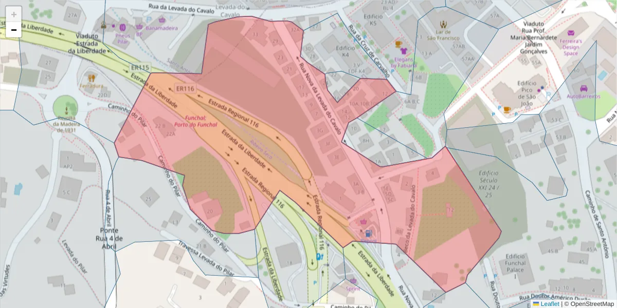 Mapa detalhado do código postal 9000-721 com limites, códigos postais vizinhos e agências dos correios
