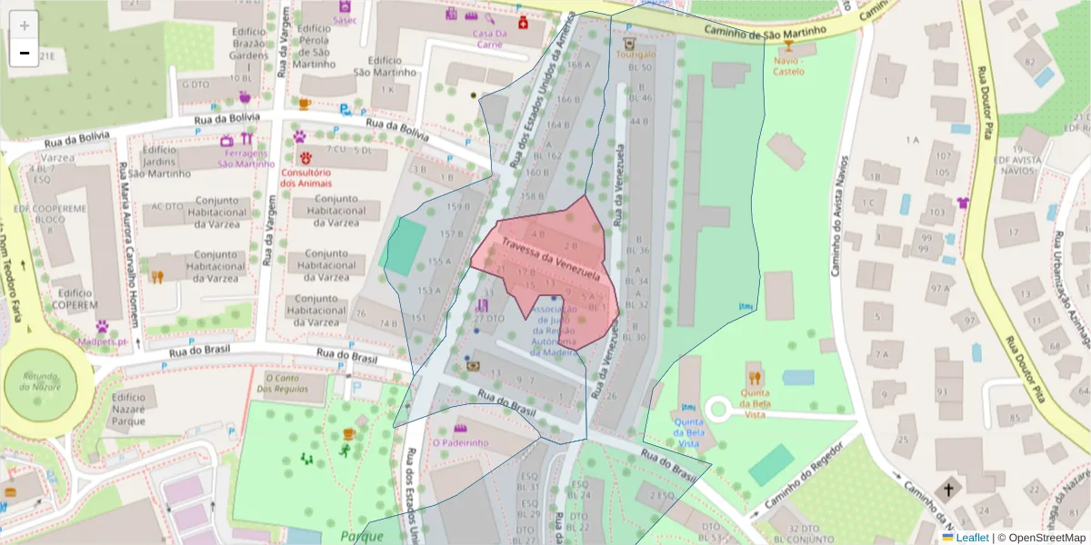 Mapa detalhado do código postal 9000-732 com limites, códigos postais vizinhos e agências dos correios