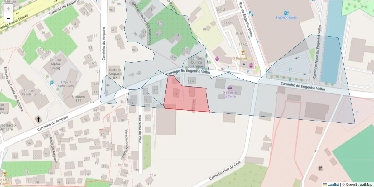 Mapa detalhado do código postal 9000-740 com limites, códigos postais vizinhos e agências dos correios