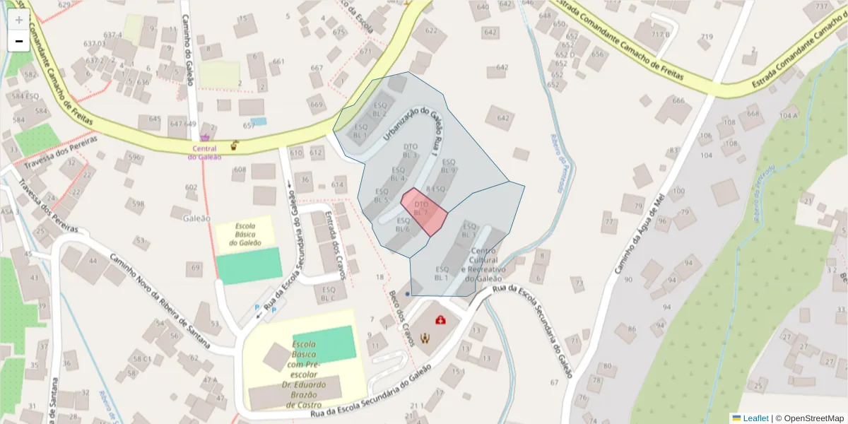 Mapa detalhado do código postal 9000-755 com limites, códigos postais vizinhos e agências dos correios