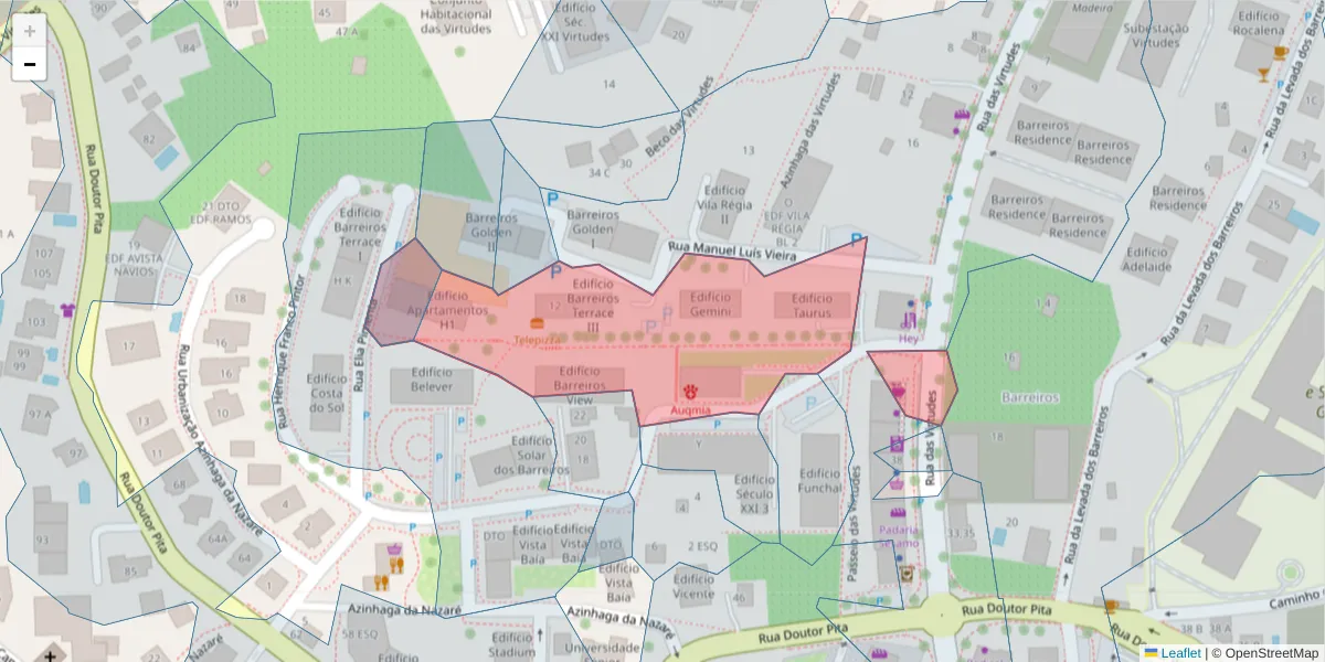 Mapa detalhado do código postal 9000-765 com limites, códigos postais vizinhos e agências dos correios