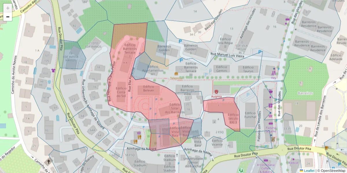 Mapa detalhado do código postal 9000-767 com limites, códigos postais vizinhos e agências dos correios