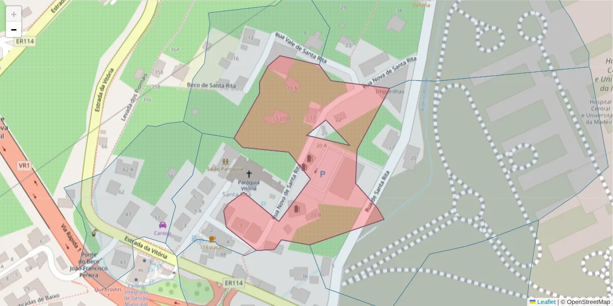 Mapa detalhado do código postal 9000-772 com limites, códigos postais vizinhos e agências dos correios