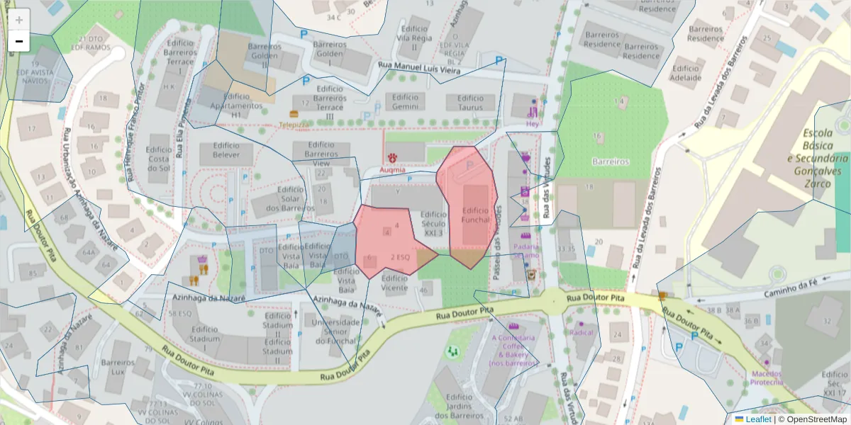 Mapa detalhado do código postal 9000-779 com limites, códigos postais vizinhos e agências dos correios