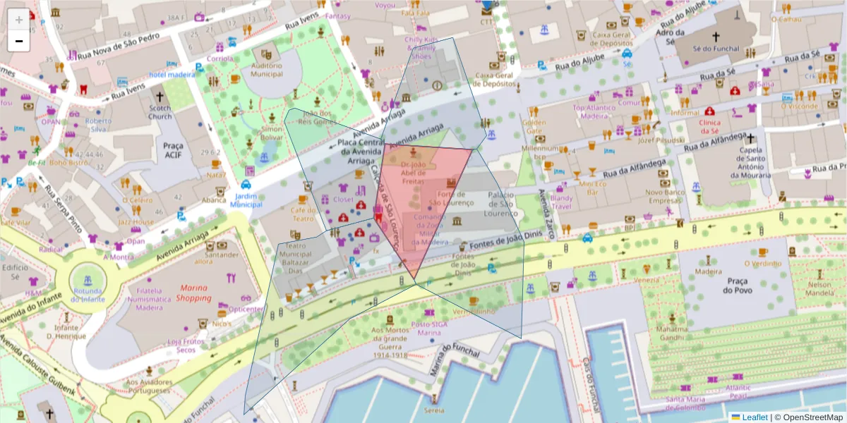 Mapa detalhado do código postal 9001-903 com limites, códigos postais vizinhos e agências dos correios