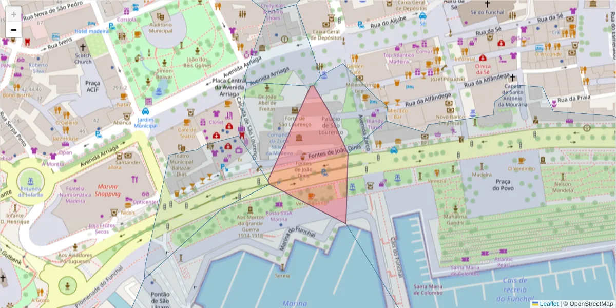 Mapa detalhado do código postal 9004-903 com limites, códigos postais vizinhos e agências dos correios