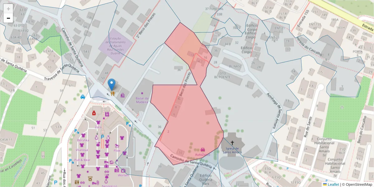 Mapa detalhado do código postal 9020-006 com limites, códigos postais vizinhos e agências dos correios
