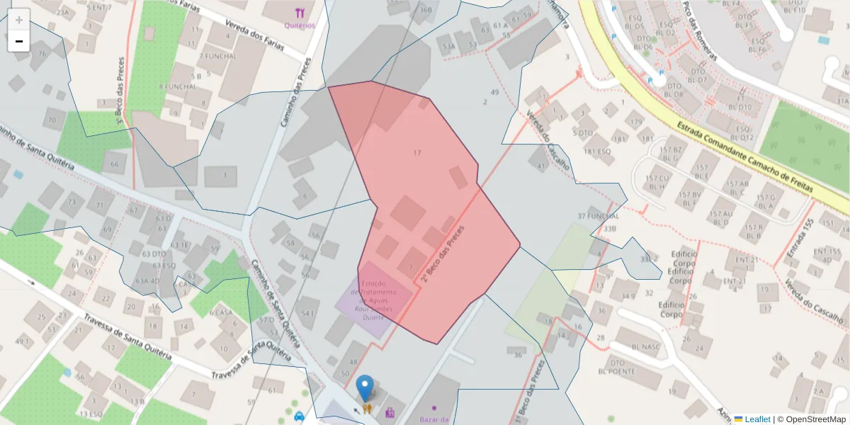 Mapa detalhado do código postal 9020-009 com limites, códigos postais vizinhos e agências dos correios