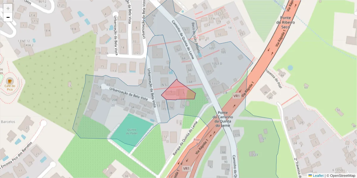 Mapa detalhado do código postal 9020-012 com limites, códigos postais vizinhos e agências dos correios