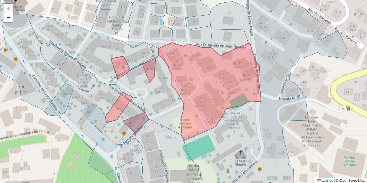 Mapa detalhado do código postal 9020-019 com limites, códigos postais vizinhos e agências dos correios