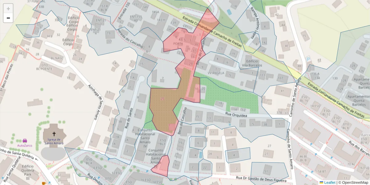 Mapa detalhado do código postal 9020-030 com limites, códigos postais vizinhos e agências dos correios