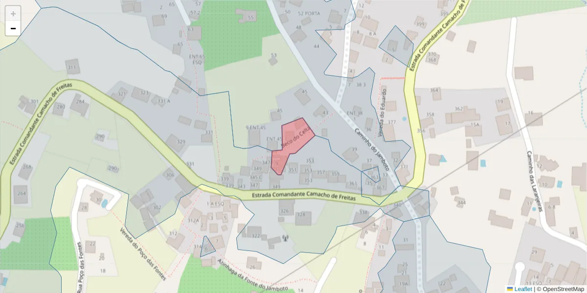 Mapa detalhado do código postal 9020-031 com limites, códigos postais vizinhos e agências dos correios