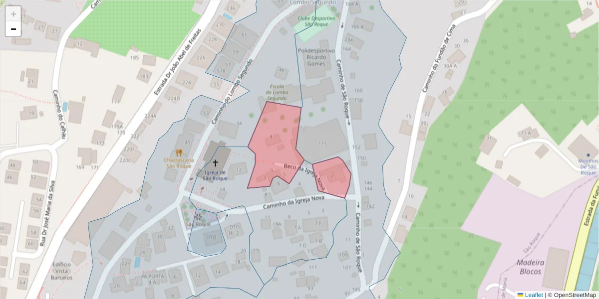 Mapa detalhado do código postal 9020-041 com limites, códigos postais vizinhos e agências dos correios