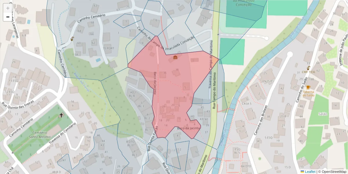 Mapa detalhado do código postal 9020-042 com limites, códigos postais vizinhos e agências dos correios