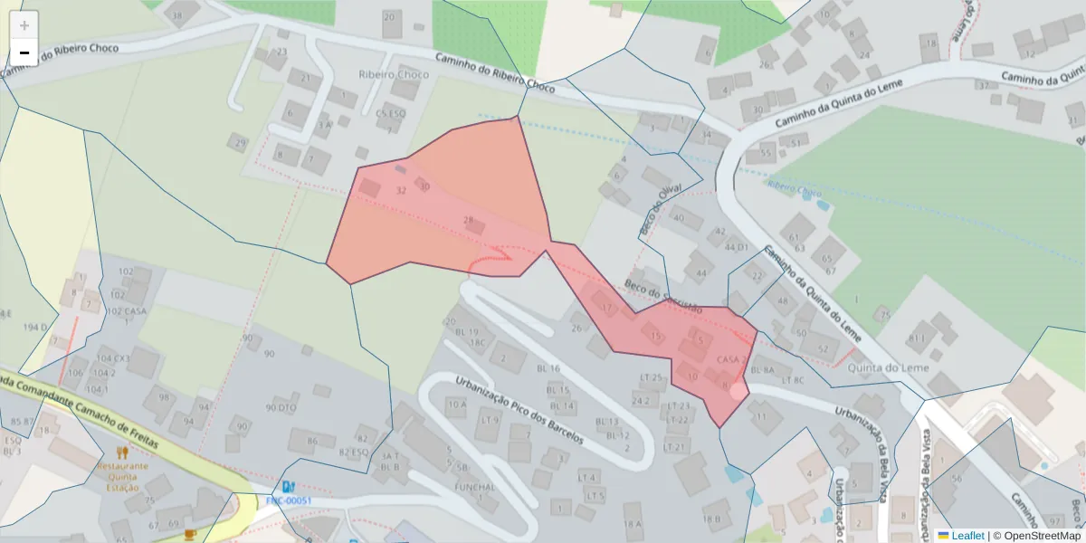 Mapa detalhado do código postal 9020-057 com limites, códigos postais vizinhos e agências dos correios