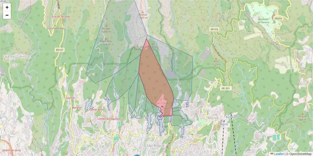 Mapa detalhado do código postal 9020-065 com limites, códigos postais vizinhos e agências dos correios