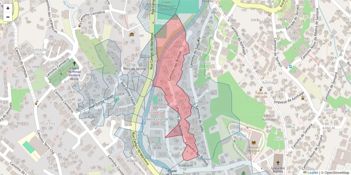 Mapa detalhado do código postal 9020-069 com limites, códigos postais vizinhos e agências dos correios