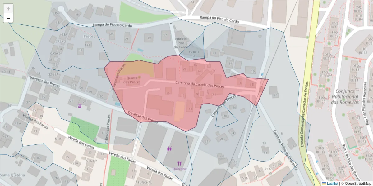 Mapa detalhado do código postal 9020-074 com limites, códigos postais vizinhos e agências dos correios