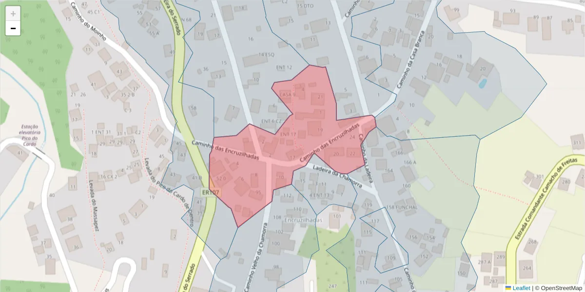 Mapa detalhado do código postal 9020-084 com limites, códigos postais vizinhos e agências dos correios