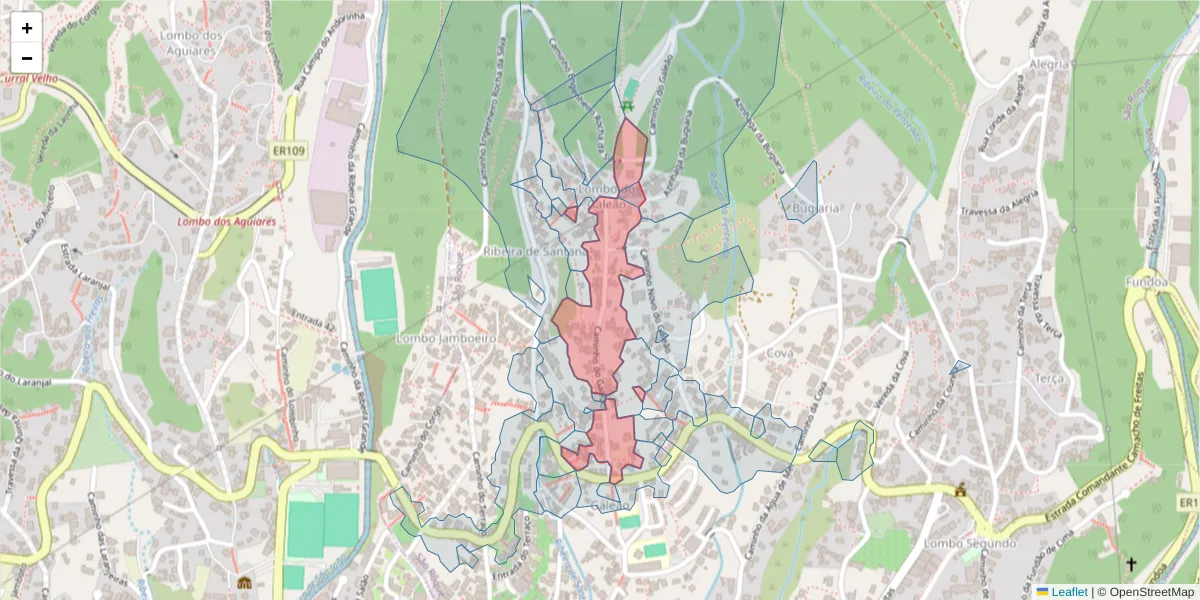 Mapa detalhado do código postal 9020-085 com limites, códigos postais vizinhos e agências dos correios