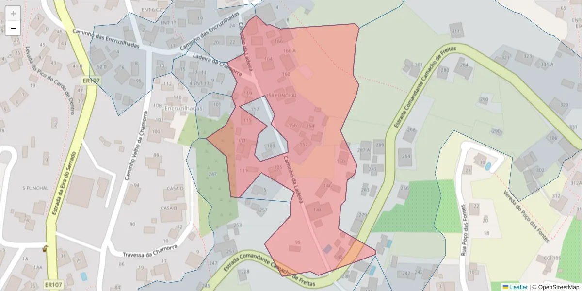 Mapa detalhado do código postal 9020-090 com limites, códigos postais vizinhos e agências dos correios