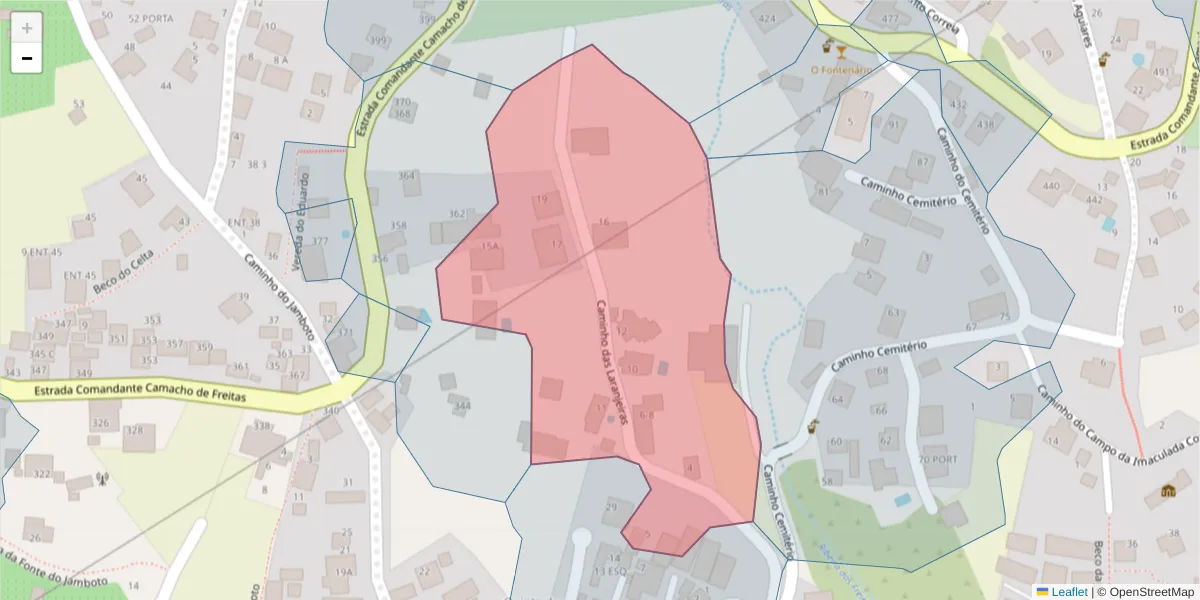 Mapa detalhado do código postal 9020-093 com limites, códigos postais vizinhos e agências dos correios