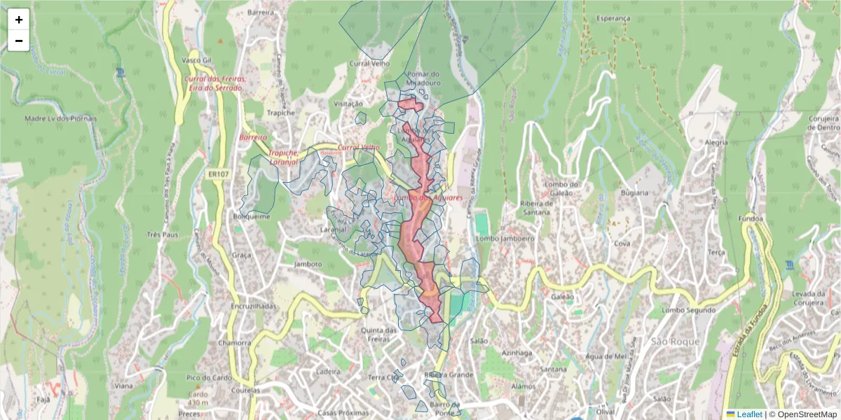 Mapa detalhado do código postal 9020-095 com limites, códigos postais vizinhos e agências dos correios