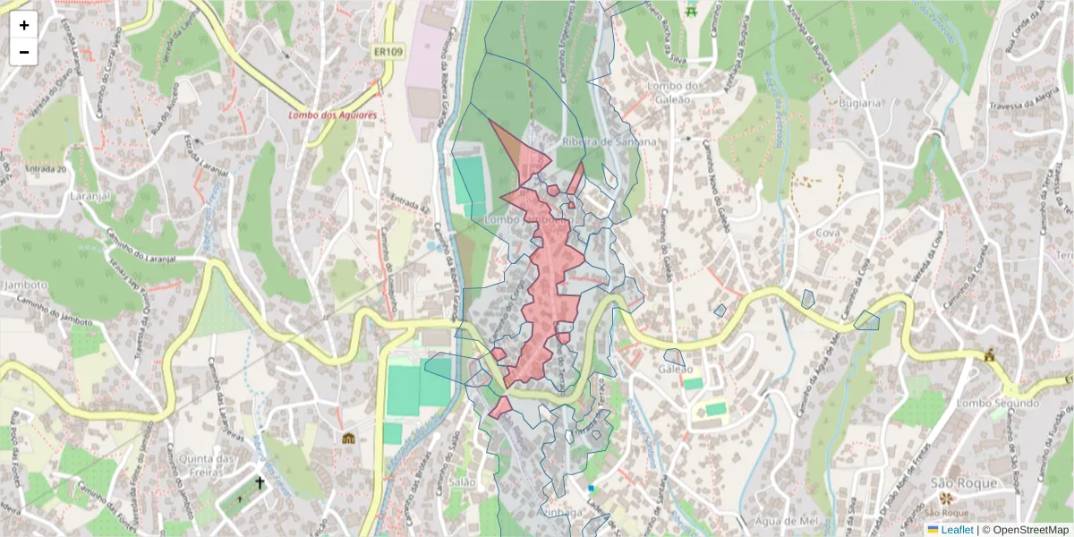 Mapa detalhado do código postal 9020-096 com limites, códigos postais vizinhos e agências dos correios