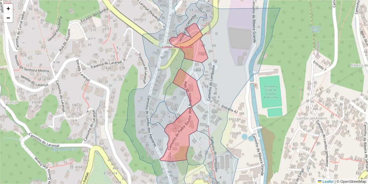 Mapa detalhado do código postal 9020-104 com limites, códigos postais vizinhos e agências dos correios