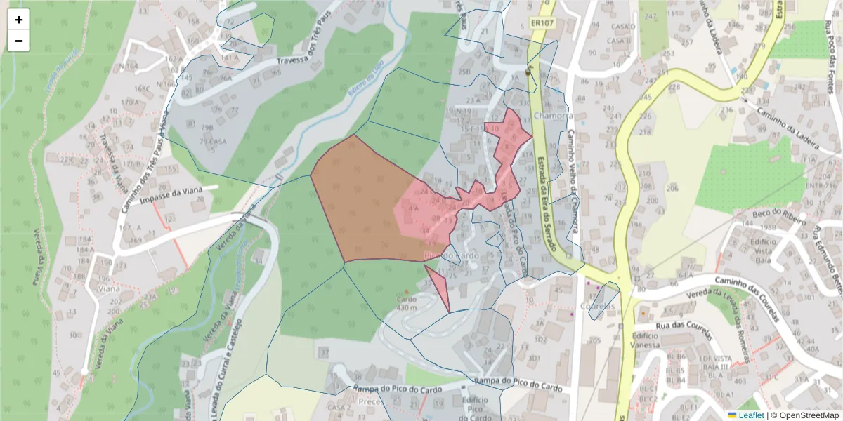 Mapa detalhado do código postal 9020-106 com limites, códigos postais vizinhos e agências dos correios