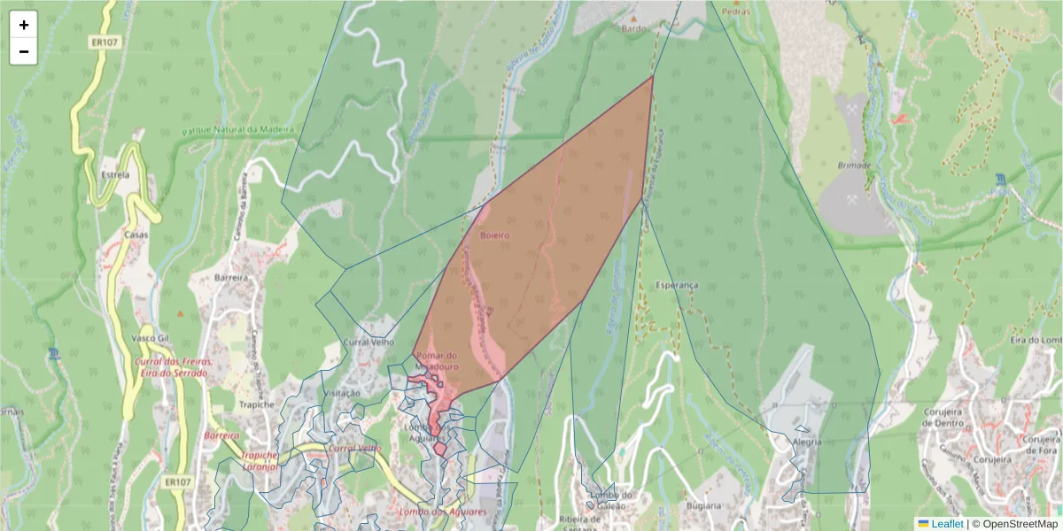 Mapa detalhado do código postal 9020-108 com limites, códigos postais vizinhos e agências dos correios