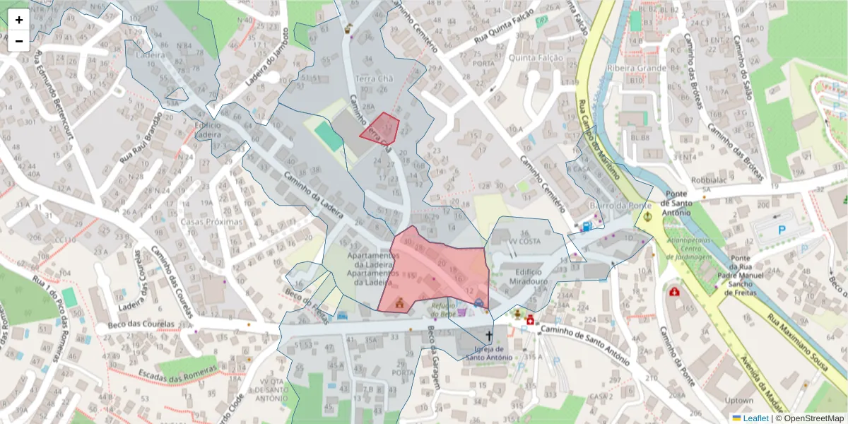 Mapa detalhado do código postal 9020-115 com limites, códigos postais vizinhos e agências dos correios